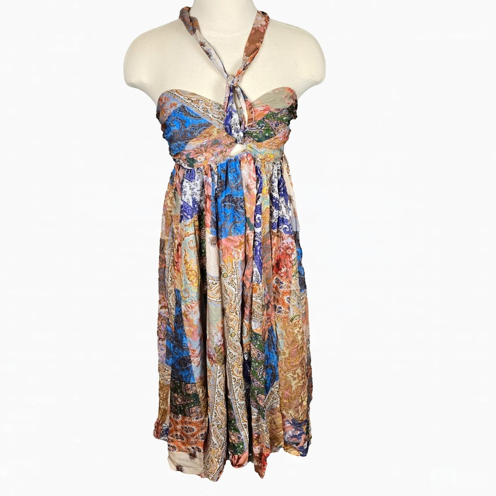 ZIMMERMANN Devi Halter Maxi Dress Womens 3 AU 10 US 100% Silk Patch Paisley NWT